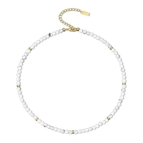 Produktbild: COAI Geschenkideen Damen 18k Vergoldete Kette Surfer Halskette Bohemian Choker aus Facettiertem Howlith