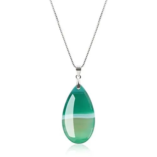 Produktbild: COAI Geschenkideen Damen 925 Sterling Silber Halskette Ankerkette mit Wassertropfen Anhänger aus Grünem Achat