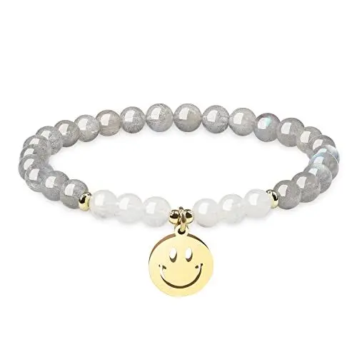 Produktbild: COAI Geschenkideen Damen Armband aus Labradorit und Mondstein mit Smiley Charm