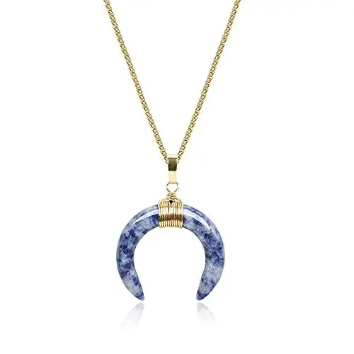 Produktbild: COAI Geschenkideen Damen Doppelhorn Anhänger Mond Anhänger Amulett Halskette aus Sodalith