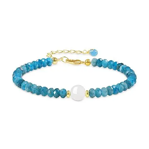 Produktbild: COAI Geschenkideen Damen Glücksarmband aus Facettiertem Apatit und Mondstein Strangarmband