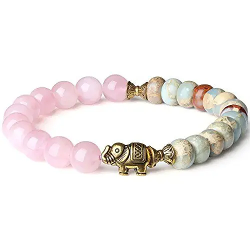 Produktbild: COAI Geschenkideen Damen Glücksarmband aus Rosenquarz Shoushan Stein Elefant Charm von Einfachem Stil