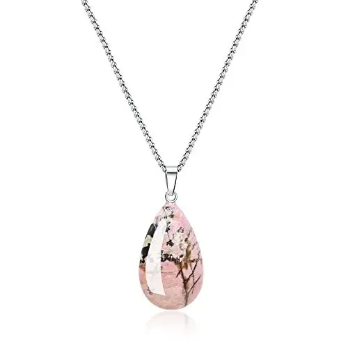 Produktbild: COAI Geschenkideen Damen Glückskette Edelstahl Halskette Träne der Engel Anhänger aus Rhodonit