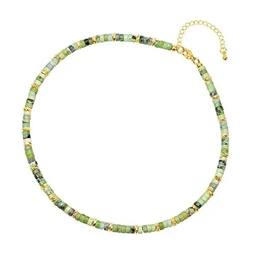 Produktbild: COAI Geschenkideen Damen Heishi Surfer Halskette Boho Bohemian Choker aus Australischem Jade 18k Vergoldete Kette
