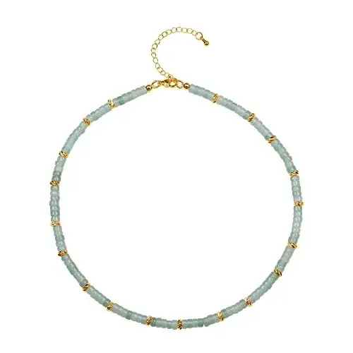 Produktbild: COAI Geschenkideen Damen Heishi Surfer Halskette Boho Bohemian Choker aus Grünem Aventurin 18k Vergoldete Kette