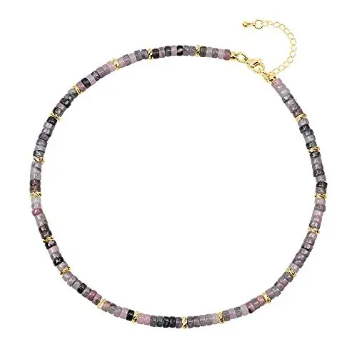 Produktbild: COAI Geschenkideen Damen Heishi Surfer Halskette Boho Bohemian Choker aus Rhodonit 18k Vergoldete Kette