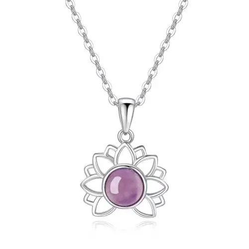 Produktbild: COAI Geschenkideen Damen Silber Halskette mit Silber Anhänger Lotus Amethyst Kristall