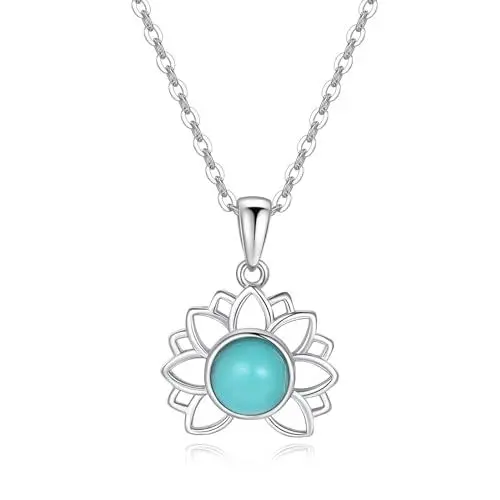 Produktbild: COAI Geschenkideen Damen Silber Halskette mit Silber Anhänger Lotus Natürlicher Türkis Kristall