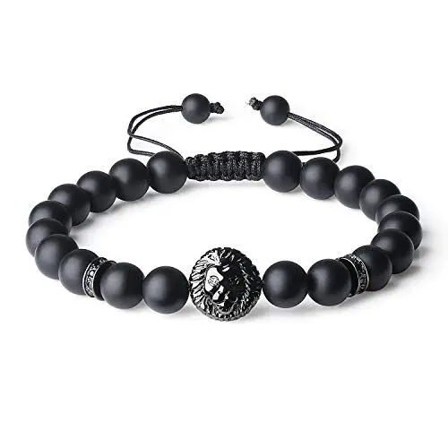 Produktbild: COAI Geschenkideen Edelsteinarmband aus Matt Onyx und Legiertes Löwe Zubehör Glücksarmband für Damen und Herren