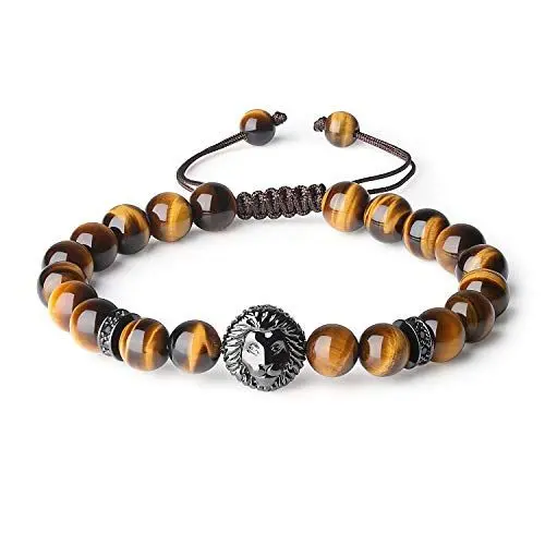 Produktbild: COAI Geschenkideen Edelsteinarmband aus Tigerauge und Legiertes Löwe Zubehör Glücksarmband für Damen und Herren