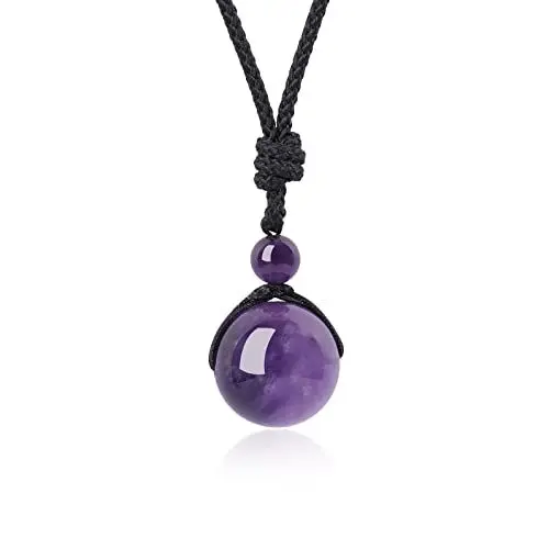 Produktbild: COAI Geschenkideen Glückskette aus Amethyst mit Verstellbarer Nylonschnur Halskette Perle Anhänger für Damen und Herren