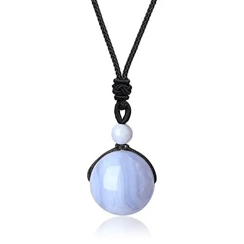 Produktbild: COAI Geschenkideen Glückskette aus Chalcedon Blau mit Verstellbarer Nylonschnur Halskette Perle Anhänger für Damen und Herren