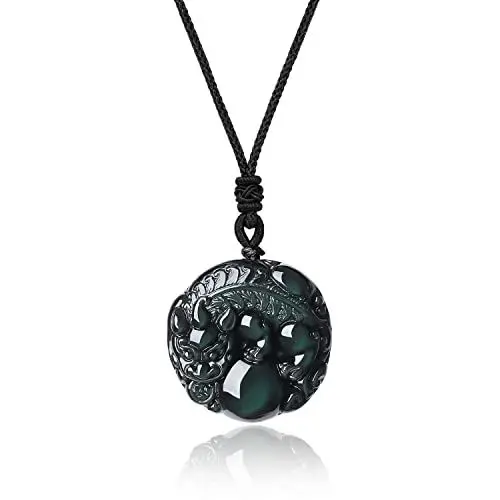 Produktbild: COAI Geschenkideen Glückskette aus Obsidian mit Pixiu Gravur Pixiu-Anhänger Halskette für Damen und Herren