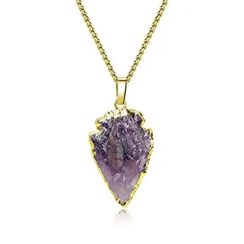 Produktbild: COAI Geschenkideen Halskette Druzy Pfeilspitze Anhänger aus Rohem Amethyst mit Vergoldeter Edelstahl Kette