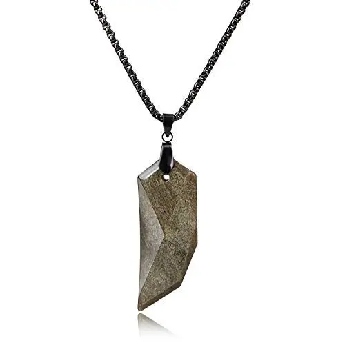 Produktbild: COAI Geschenkideen Halskette mit Spitzer Anhänger aus Obsidian Gold Edelstahl Kette Amulett Talisman Kette