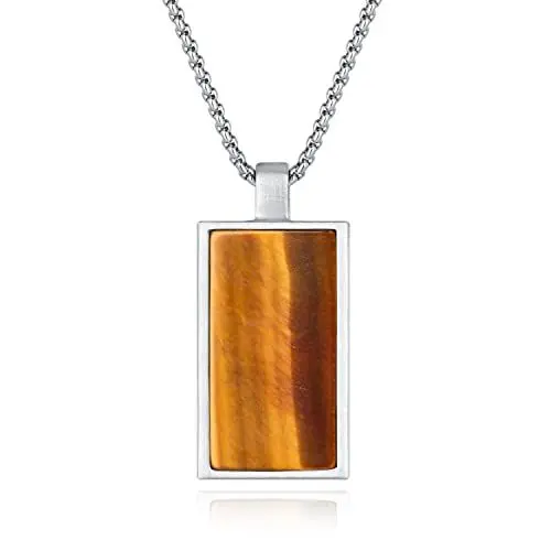 Produktbild: COAI Geschenkideen Herren Anhänger aus Tigerauge Edelstahl Kette Rechteck Halskette Amulett Talisman Kette
