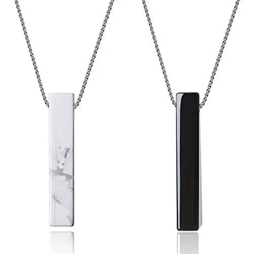 Produktbild: COAI Geschenkideen Unisex Distanz Ketten aus Obsidian und Howlith Lange Ketten Rechteck Anhänger Bar Necklace