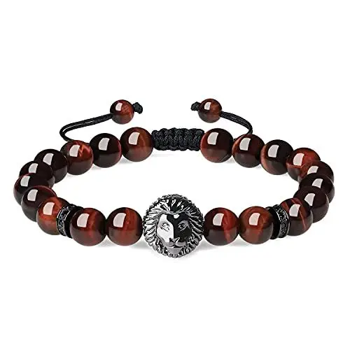 Produktbild: COAI Geschenkideen Unisex Edelsteinarmband aus Tigerauge Rot und Legiertes Löwe Zubehör Glücksarmband
