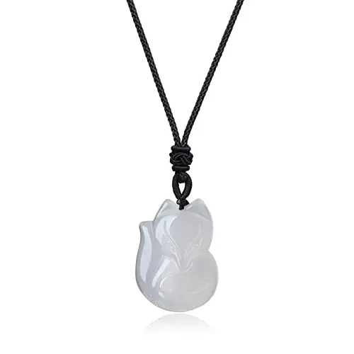 Produktbild: COAI Geschenkideen Unisex Fuchs Anhänger aus Achat Weiß Glückskette Verstellbare Lange Kette