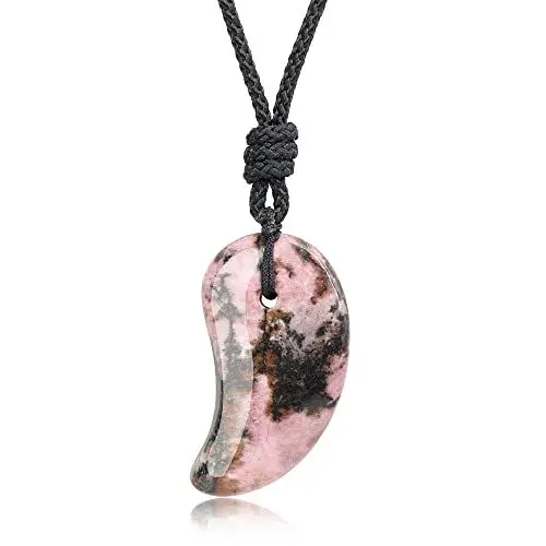 Produktbild: COAI Geschenkideen Unisex Japanische Magatama Kommaförmige Horn Anhänger aus Rhodonit Amulett Glückskette