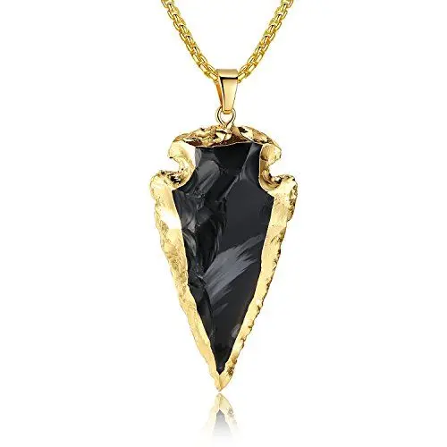 Produktbild: COAI Geschenkideen Unisex Pulloverkette aus Rohe Schwarze Obsidian Dragonglass Pfeilspitze Anhänger Halskette in Größe Klein