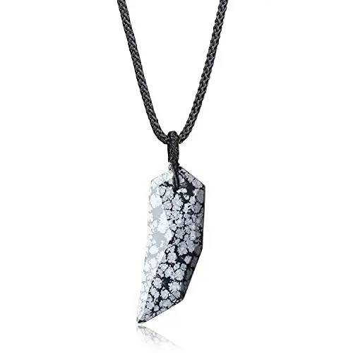 Produktbild: COAI Geschenkideen Unisex Spitzer Anhänger aus Schneeflocken Obsidian Wolfszahn Amulett Herren Halskette