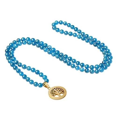 Produktbild: COAI Geschenkideen Unisex Verknotete 108 Mala Kette Meditationskette Gebetskette aus Apatit mit Lebensbaum Charm