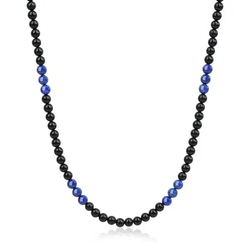 Produktbild: COAI Geschenkideen Unisex Wickelarmband aus Mattem Onyx und Lapislazuli Edelsteine Kugelkette