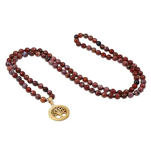 Produktbild: COAI Geschenkideen Verknotete 108 Malakette Meditationskette aus Facettiertem Portugiesischen Achat mit Lebensbaum Charm