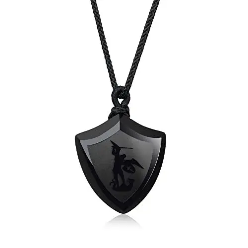 Produktbild: COAI Geschenkideen Verstellbare Kette mit Regenbogen Obsidian Schild Anhänger Erzengel Saint Michael Gravur Schutzengel Anhänger