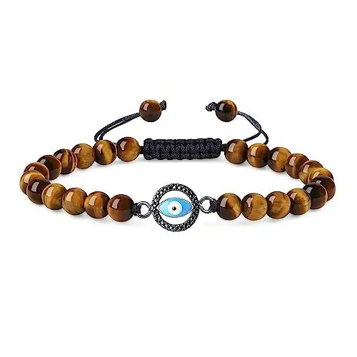 Produktbild: COAI Geschenkideen mit Pavé Blaues Evil Eye Nazar Boncuk Charm Glücksarmabnd aus Tigerauge 18cm