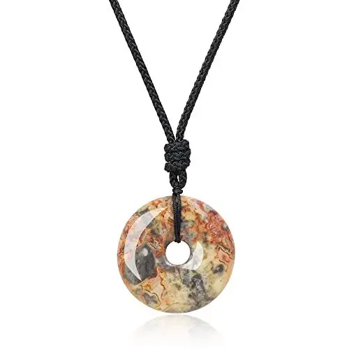 Produktbild: COAI Herren Damen Geschenkideen Unsiex Glückskette mit Kreisring Anhänger aus Lace Achat Donut Anhänger Verstellbare Halskette