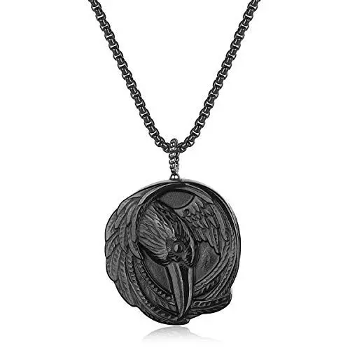 Produktbild: COAI Herren Geschenkideen Glückskette mit Kolkrabe Anhänger aus Obsidian Hugin Munin Anhänger 50cm