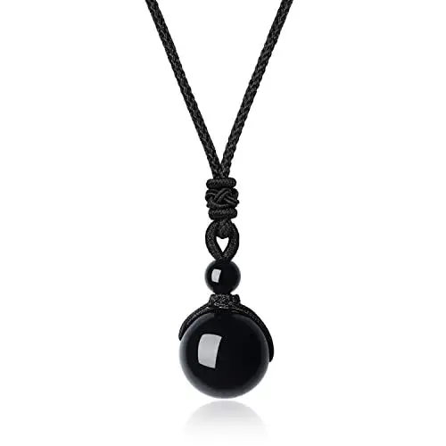 Produktbild: COAI Unisex Edelstein Obsidian Perle Anhänger Glückskette Verstellbare Halskette