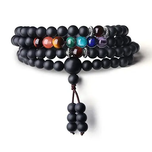 Produktbild: COAI Unisex Malakette aus 7 Chakren und Mattem Onyx Gebetsarmband Halskette