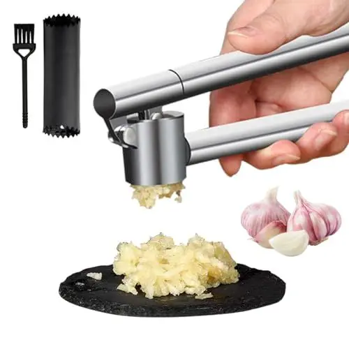 Produktbild: COANSEN Knoblauchpresse Küchenhelfer- 304 Edelstahl Knoblauch Zerkleinerer & Schäler Set,Heavy-Duty,rostfrei Knoblauch Fleischwolf Design für extrahiert mehr Knoblauchpaste pro Gewürznelke