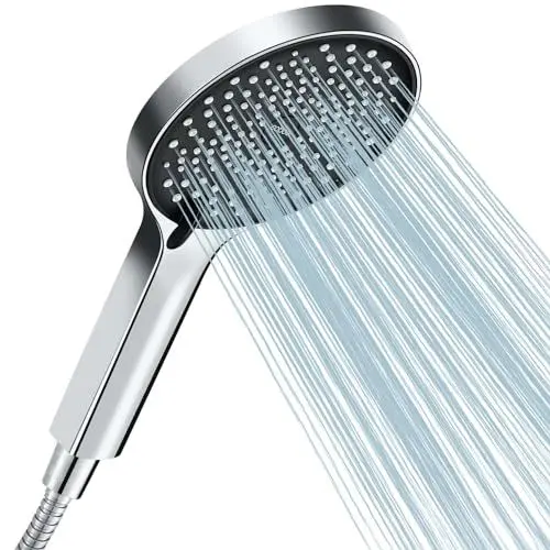 Produktbild: Cobbe Duschkopf Wassersparender, Sparduschkopf, Duschkopf mit Schlauch, Großem Regendusche Duschkopf Druckerhöhend, Wassersparender Duschkopf mit 3 Strahlarten, Schwarz/Chrom