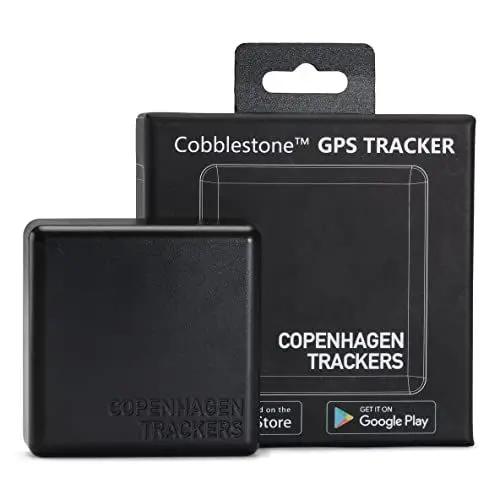 Produktbild: Cobblestone GPS Tracker - Made in Dänemark, € 0 / Monat, Keine SIM Kosten, 4-6 Jahre Laufzeit ohne Aufladung, Wasserdicht GPS, Kostenlos APP, GPS Tracker für Auto, Fahrrad usw. Schwarz