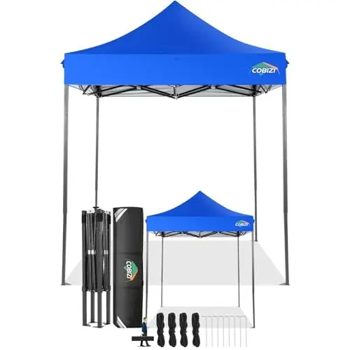 Produktbild: COBIZI Faltpavillon 2x2 Wasserdicht Stabil Winterfest ohne Seitenwand,Pop Up Pavillon Partyzelt,Sonnenschutz Gartenpavillon,Pavillon Faltbar mit Handtasche(2 mal 2m Blau)