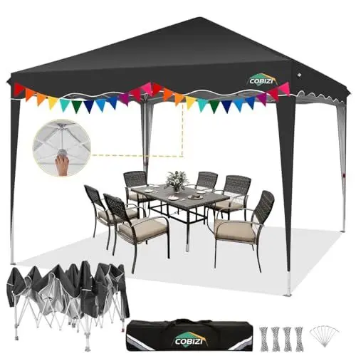 Produktbild: COBIZI Faltpavillon 3x3 Pop Up Pavillon 3x3 Wasserdicht Stabil One Push UV-Schutz Outdoor Partyzelt Wellige Traufe Festzelt Zelt Gartenpavillon Pavillion Klappbar 3x3m Mit Tragetasche, Schwarz