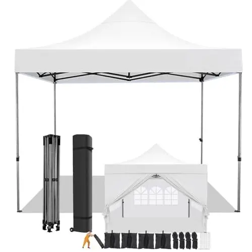 Produktbild: COBIZI Faltpavillon 3x3 Wasserdicht Stabil Winterfest mit Seitenwand,Pop Up Pavillon Partyzelt,Sonnenschutz Gartenpavillon,Pavillon Faltbar mit Tasche mit Rollen(3 mal 3m Weiss)