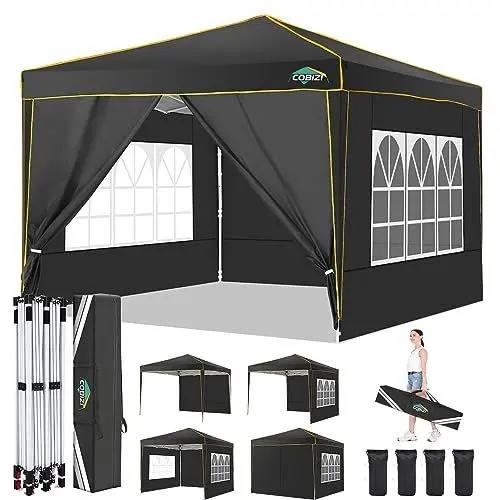 Produktbild: COBIZI Faltpavillon 3x3m Pavillon 3x3 Wasserdicht Stabil Winterfest mit 4 Seitenwände 2.0 Pop Up Pavillon UV-Schutz 50+ Partyzelt Gartenpavillon für Strand Hochzeit Camping(Schwarz)
