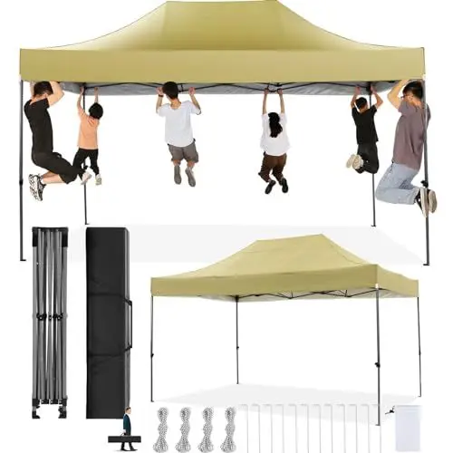 Produktbild: COBIZI Faltpavillon 3x4,5 Wasserdicht Stabil Winterfest ohne Seitenwand,Pop Up Pavillon Partyzelt,Sonnenschutz Gartenpavillon,Pavillon Faltbar mit Handtasche(3 mal 4,5m Khaki)