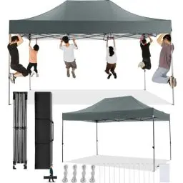 Produktbild: COBIZI Faltpavillon 3x4,5 Wasserdicht Stabil Winterfest ohne Seitenwand,Pop Up Pavillon Partyzelt,Sonnenschutz Gartenpavillon,Pavillon Faltbar mit Handtasche(3 mal 4,5m Grau)