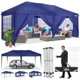 Produktbild: COBIZI Faltpavillon 3x6 Pavillon Wasserdicht Winterfest Pop Up Pavillon Klappbar 3x6 Zelt mit 6 Seitenwnden 3 Höhenverstellbar UV-Schutz Gardenpavillon Partyzelt für Markt, Freien Event (Navy blau)