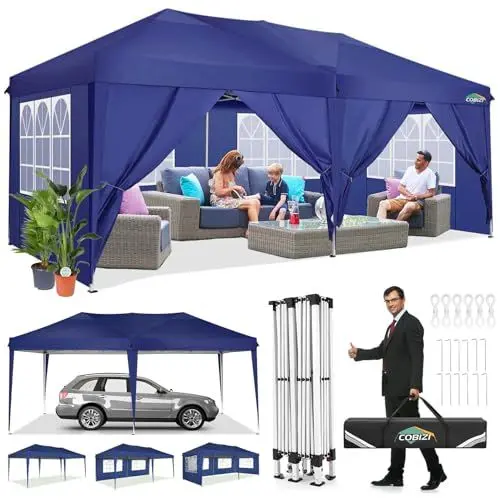 Produktbild: COBIZI Faltpavillon 3x6 Pavillon Wasserdicht Winterfest Pop Up Pavillon Klappbar 3x6 Zelt mit 6 Seitenwnden 3 Höhenverstellbar UV-Schutz Gardenpavillon Partyzelt für Markt, Freien Event (Navy blau)