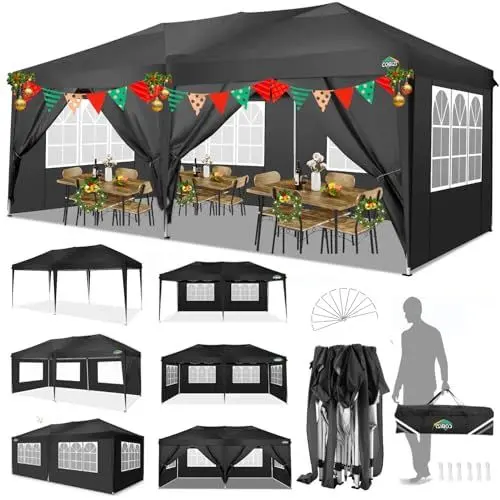 Produktbild: COBIZI Pavillon 3x6 m, Faltpavillon 3x6 wasserdicht stabil Faltzelt Anti-UV Faltbarer Pavillons Outdoor Faltpavillon 3x6m mit 6 Seitenwänden für Garten, Party, Hochzeit, Picknick, Markt, Schwarz