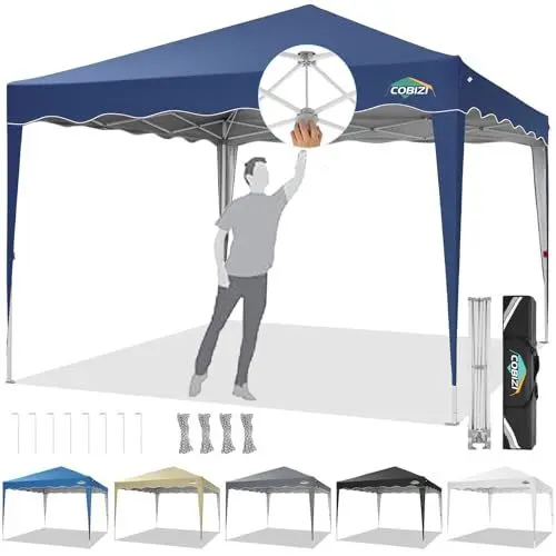 Produktbild: COBIZI Pavillon 3x3, Faltpavillon 3x3 Wasserdicht Stabil, Gartenpavillon 3x3 Partyzelt UV-Schutz 50+ Pavillion Klappbar 3x3m Pop up Pavillon mit Wellenmuster für Camping Familientreffen (Dunkelblau)