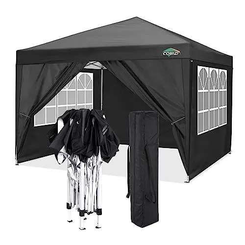 Produktbild: COBIZI Pavillon 3x3, Faltpavillon 3x3 Wasserdicht Stabil Winterfest|8X Heringe|4X Windseil|UV-Schutz 50+|Hoch Dichte Plane|Pop up Pavillon Klappbar 3x3m Zelt 3x3 Partyzelt(Schwarz)
