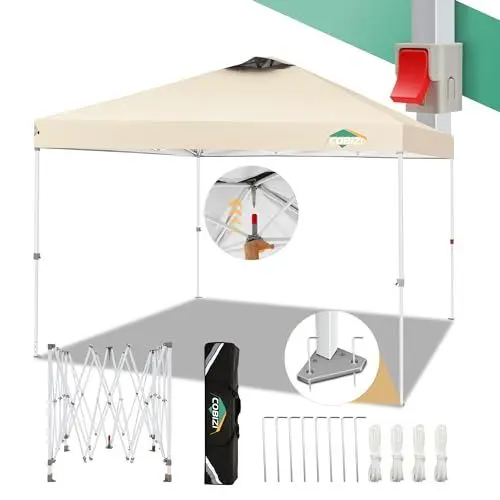 Produktbild: COBIZI Pavillon 3x3 Faltpavillon 3x3 wasserdicht stabil winterfest mit | Pop-Up Klicksystem | UV-Schutz 50+ | Partyzelt Garten Zelt klappbar 3x3m mit Lüftungsöffnung inkl. Tasche & 8X Erdspieße, Beige